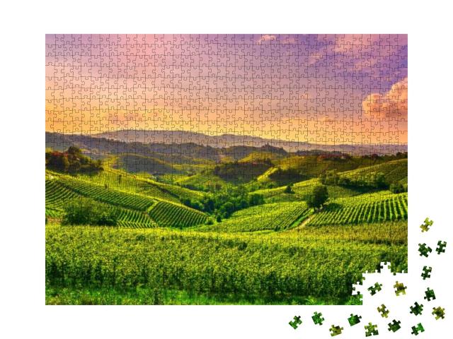 Langhe Vineyards Sunset Panorama, Castiglione Falletto &... Jigsaw Puzzle with 1000 pieces