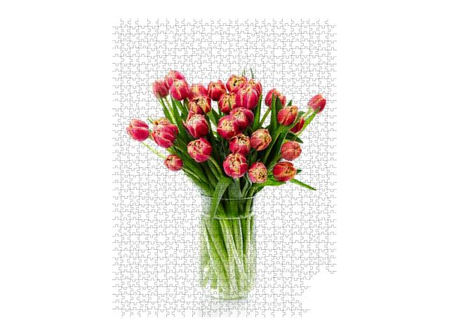 Still Life Photography of Red Tulips with Yellow Edging i... Jigsaw Puzzle with 1000 pieces