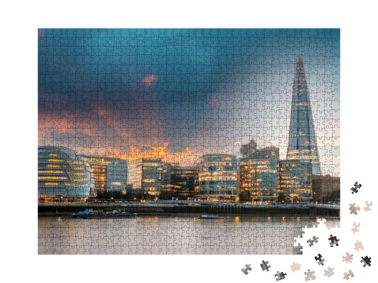 New London City Hall At Sunset, Panoramic View from River... Jigsaw Puzzle with 1000 pieces