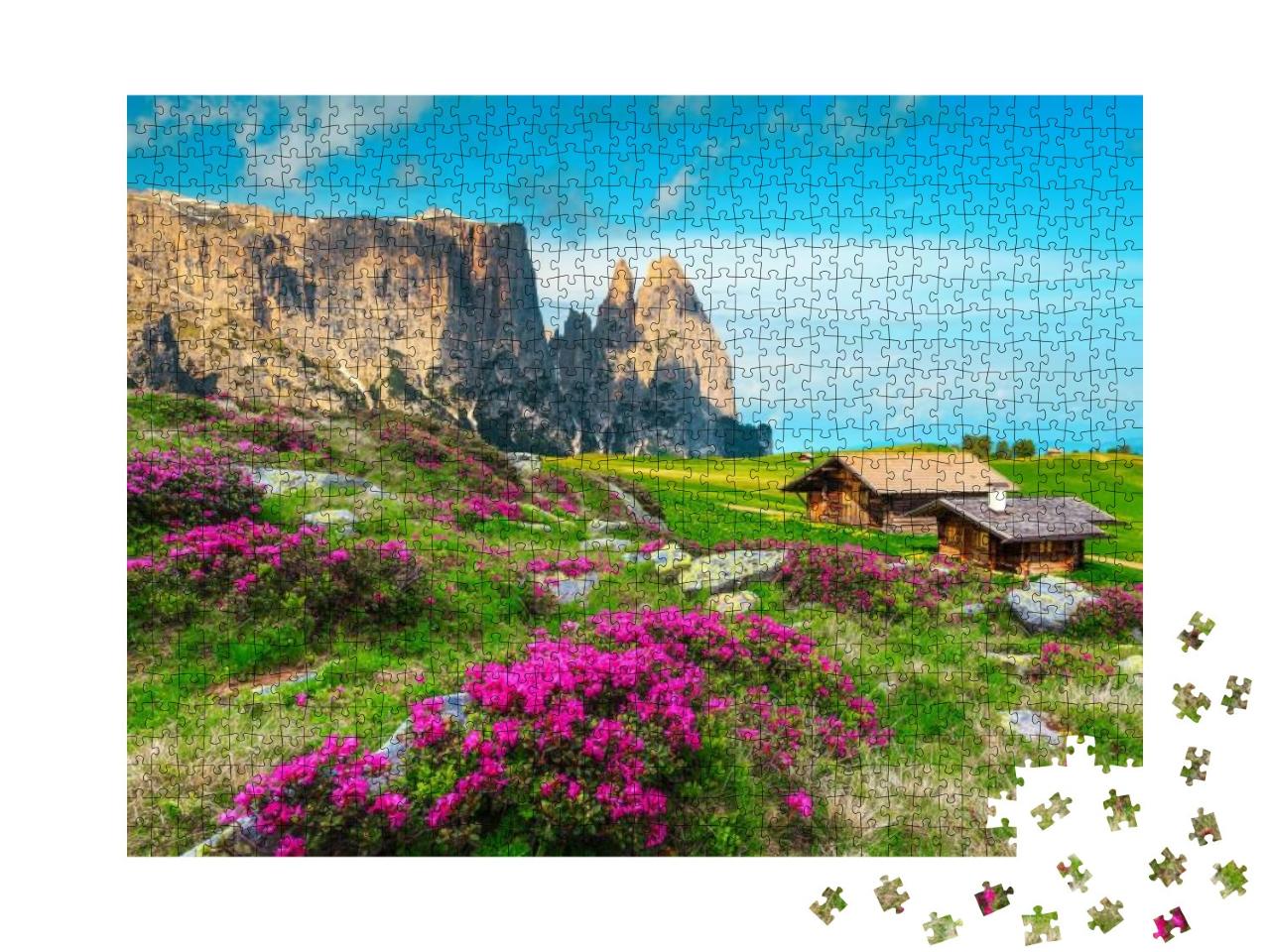Alpe Di Siusi Mountain Resort with Amazing Flowery Fields... Jigsaw Puzzle with 1000 pieces
