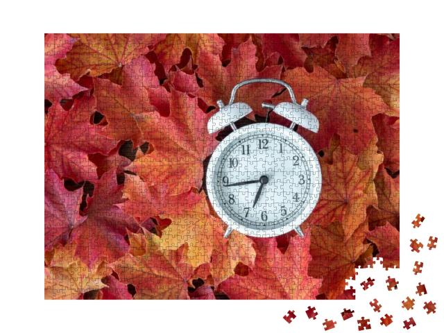 Traditional Alarm Clock on a Background of Orange & Yello... Jigsaw Puzzle with 1000 pieces