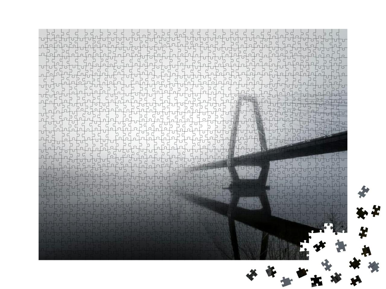 A Grayscale View of Lewis & Clark Bridge Against Covered... Jigsaw Puzzle with 1000 pieces