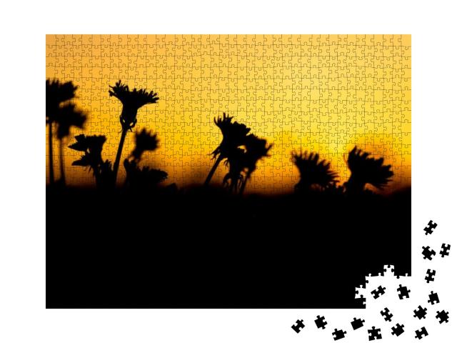 Yellow Dandelions Silhouette. Summer, Spring Flowers in a... Jigsaw Puzzle with 1000 pieces