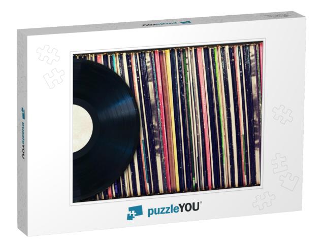 Vinyl Record with Copy Space in Front of a Collection of... Jigsaw Puzzle