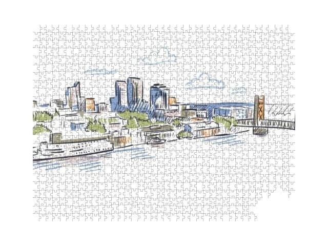 California Sacramento Vector Sketch Line USA Landscape Han... Jigsaw Puzzle with 1000 pieces