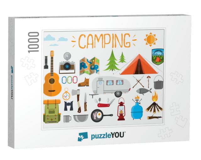 Camping Elements. Set of Camping Objects, Tent, Trailer... Jigsaw Puzzle with 1000 pieces