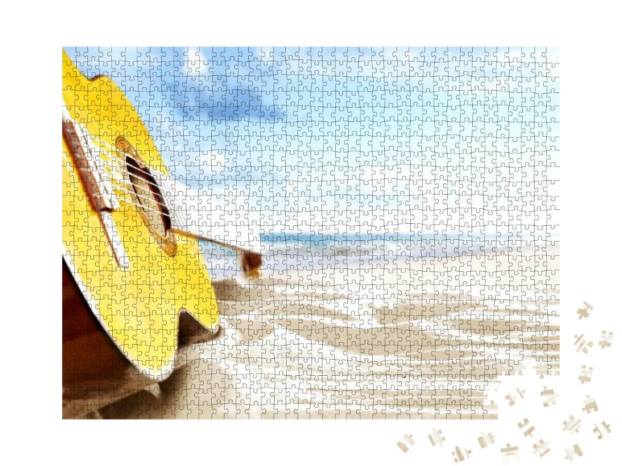 On a Sunny Beach Guitar & Suitcase... Jigsaw Puzzle with 1000 pieces