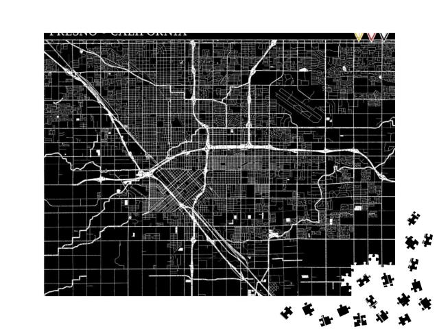 Simple Map of Fresno, California, Usa. Black & White Vers... Jigsaw Puzzle with 1000 pieces