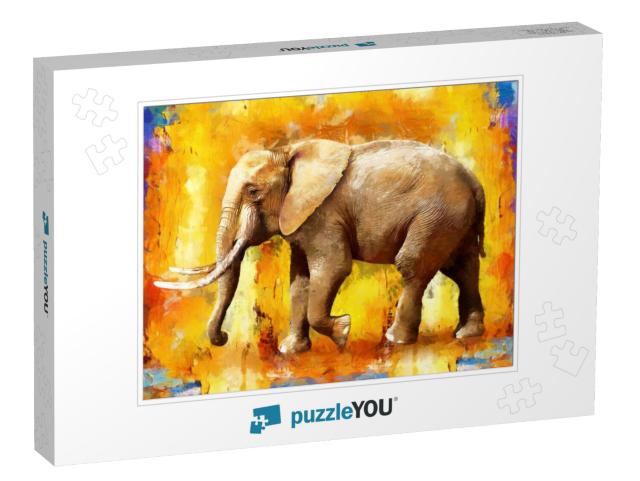 Modern Oil Painting of Elephant, Artist Collection of Ani... Jigsaw Puzzle