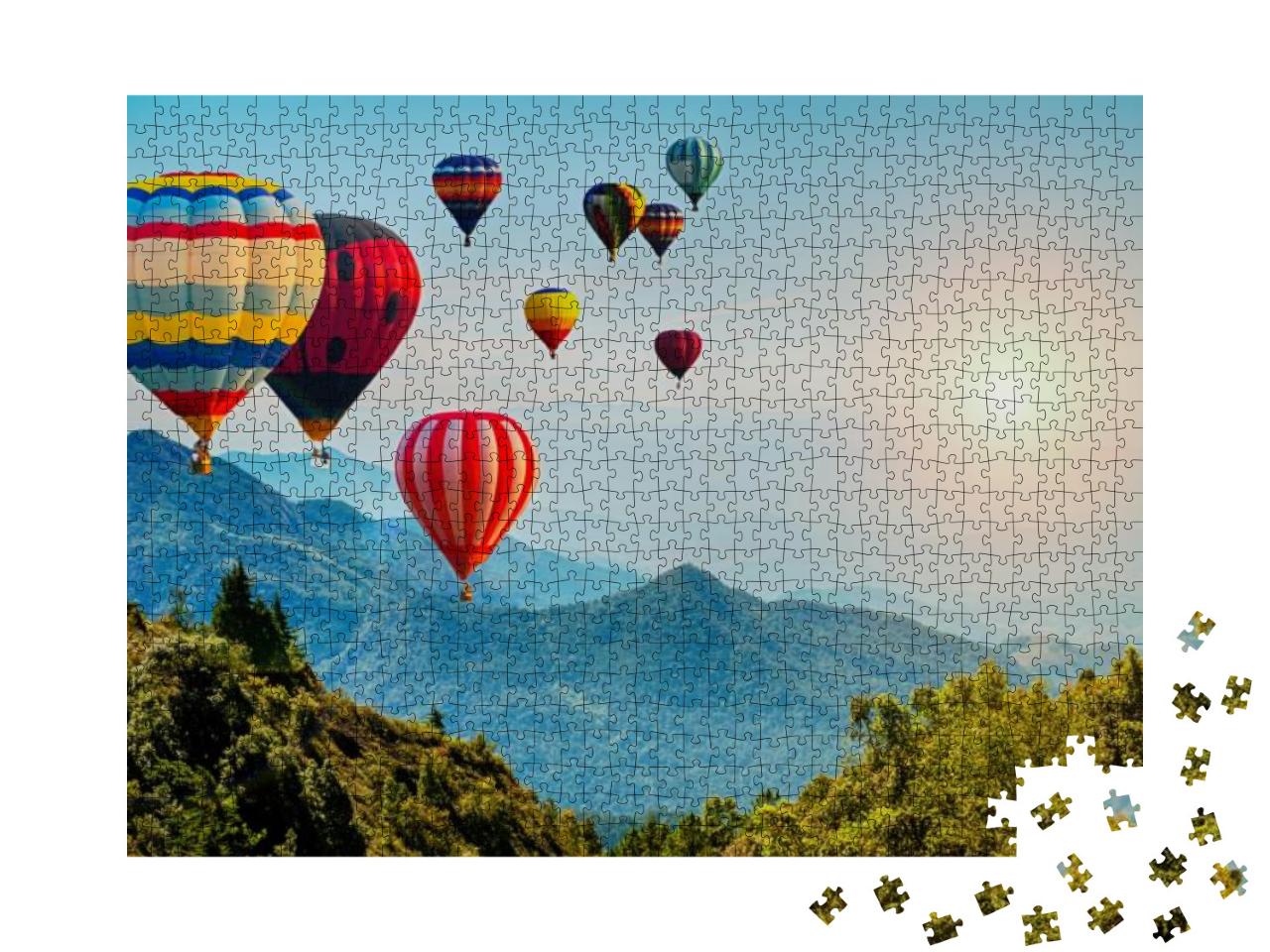 Beautiful View of Mountain with Hot Air Balloons on Morni... Jigsaw Puzzle with 1000 pieces