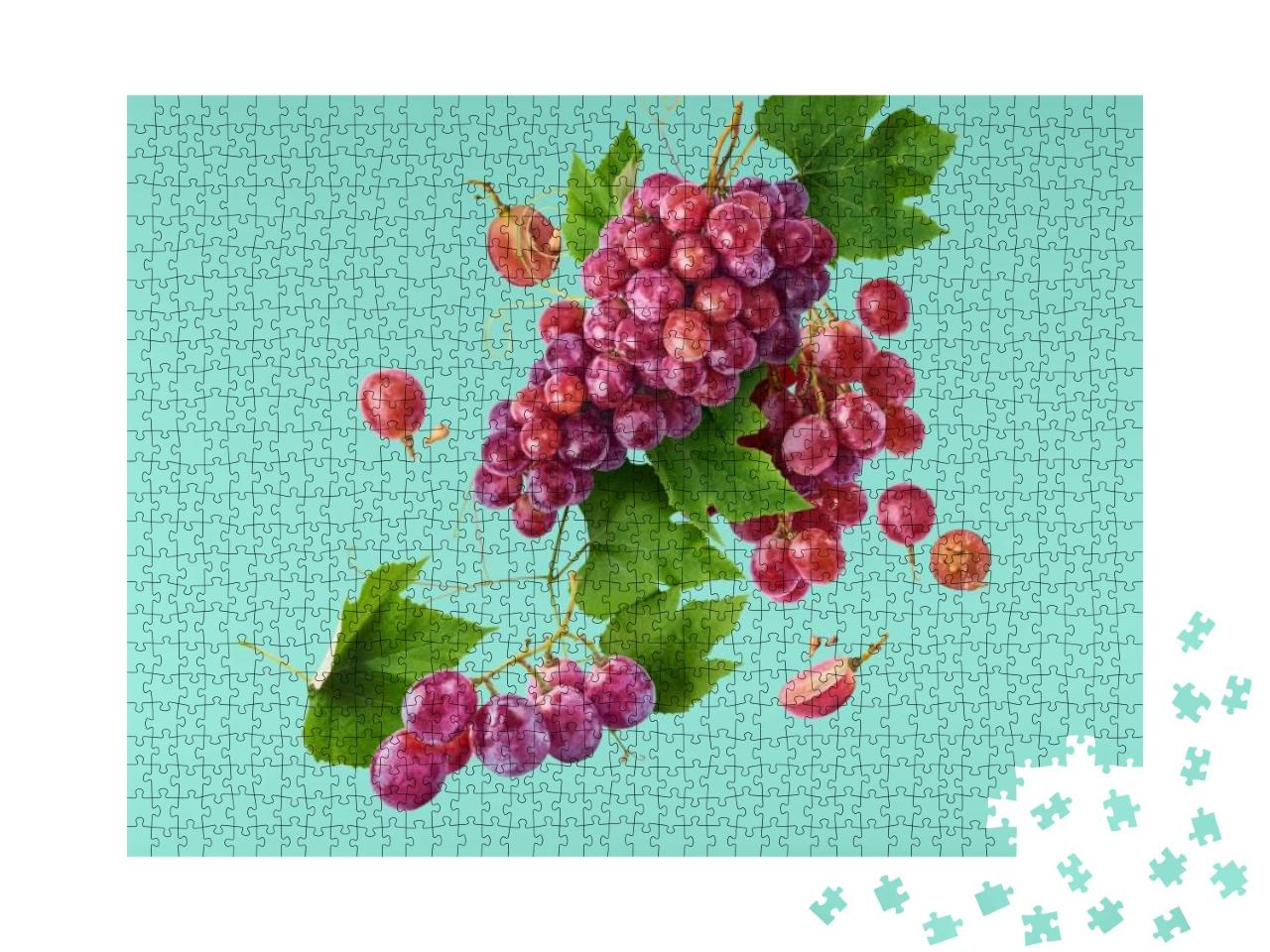 Fresh Ripe Grapes with Leaves Falling in the Air Isolated... Jigsaw Puzzle with 1000 pieces