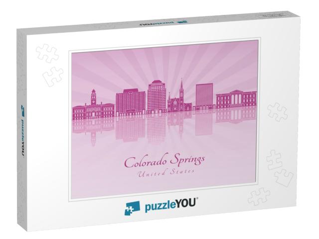 Colorado Springs Skyline in Purple Radiant Orchid in Edit... Jigsaw Puzzle