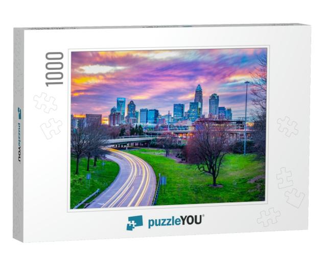 Downtown Charlotte, North Carolina, USA Skyline At Sunset... Jigsaw Puzzle with 1000 pieces
