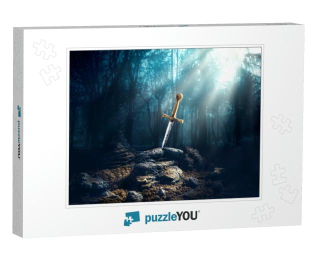 High Contrast Image of Excalibur, Sword in the Stone with... Jigsaw Puzzle