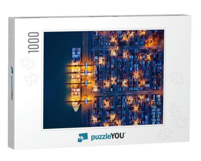 Aerial Top View of Container Cargo Ship in the Export & I... Jigsaw Puzzle with 1000 pieces