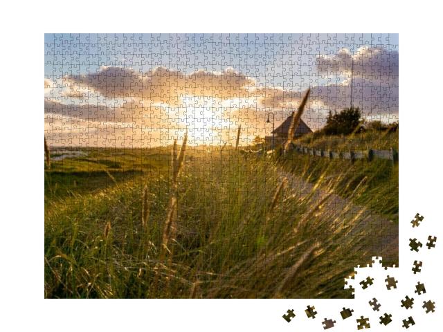 Sunset Shining Through the Reeds in Amrum Germany... Jigsaw Puzzle with 1000 pieces
