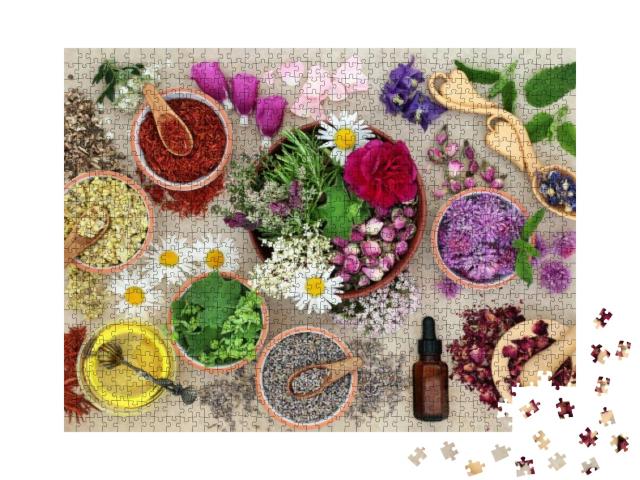 Herbal Plant Medicine Preparation with Herbs & Flowers, A... Jigsaw Puzzle with 1000 pieces