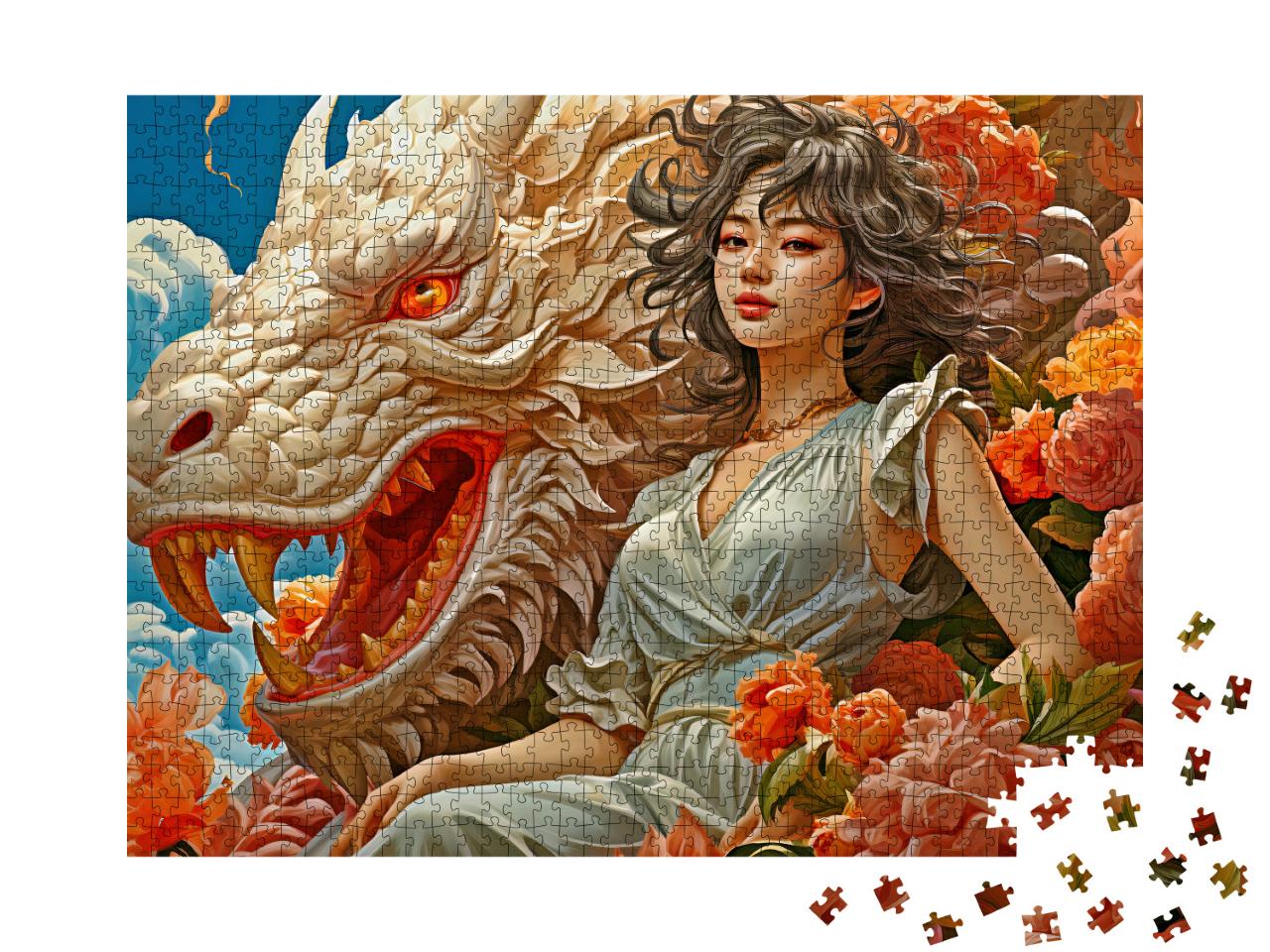 Dragon Girl in the Protection of Her Fierce Companion Jigsaw Puzzle with 1000 pieces