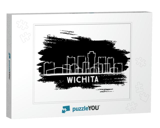 Wichita Kansas City Skyline Silhouette. Hand Drawn Sketch... Jigsaw Puzzle