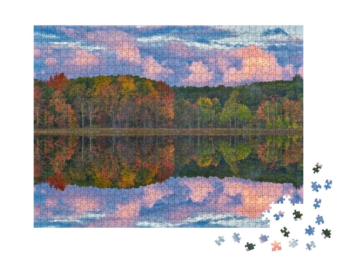 Autumn Landscape At Dawn of the Shoreline of Deep Lake wi... Jigsaw Puzzle with 1000 pieces