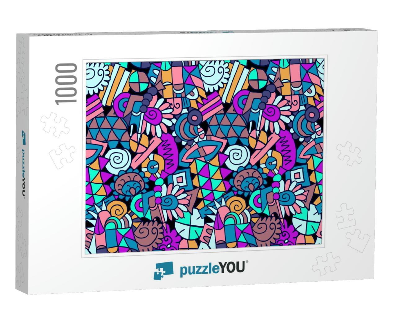 Doodles Pattern. Abstract Ethnic Elements Background. Tre... Jigsaw Puzzle with 1000 pieces