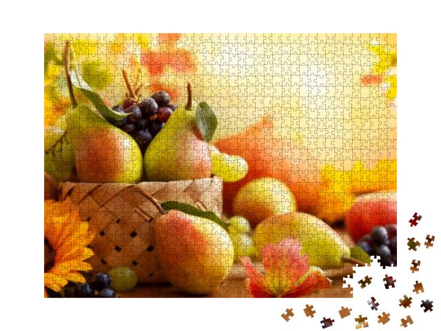 Autumn Still Life with Seasonal Fruits, Flowers & Vegetab... Jigsaw Puzzle with 1000 pieces