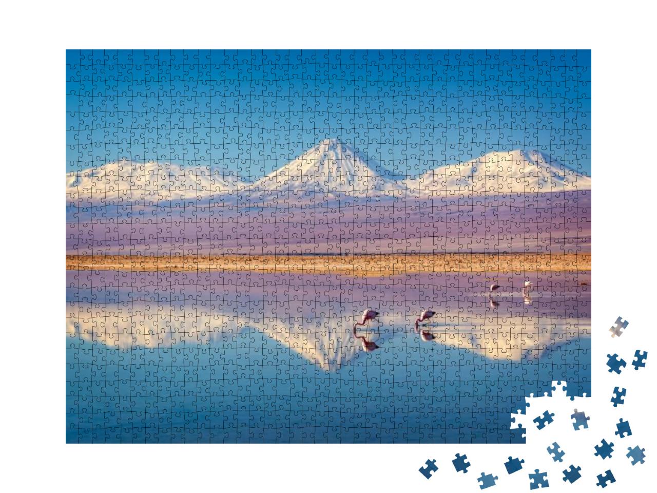 Snowy Licancabur Volcano in Andes Mountains Reflecting in... Jigsaw Puzzle with 1000 pieces