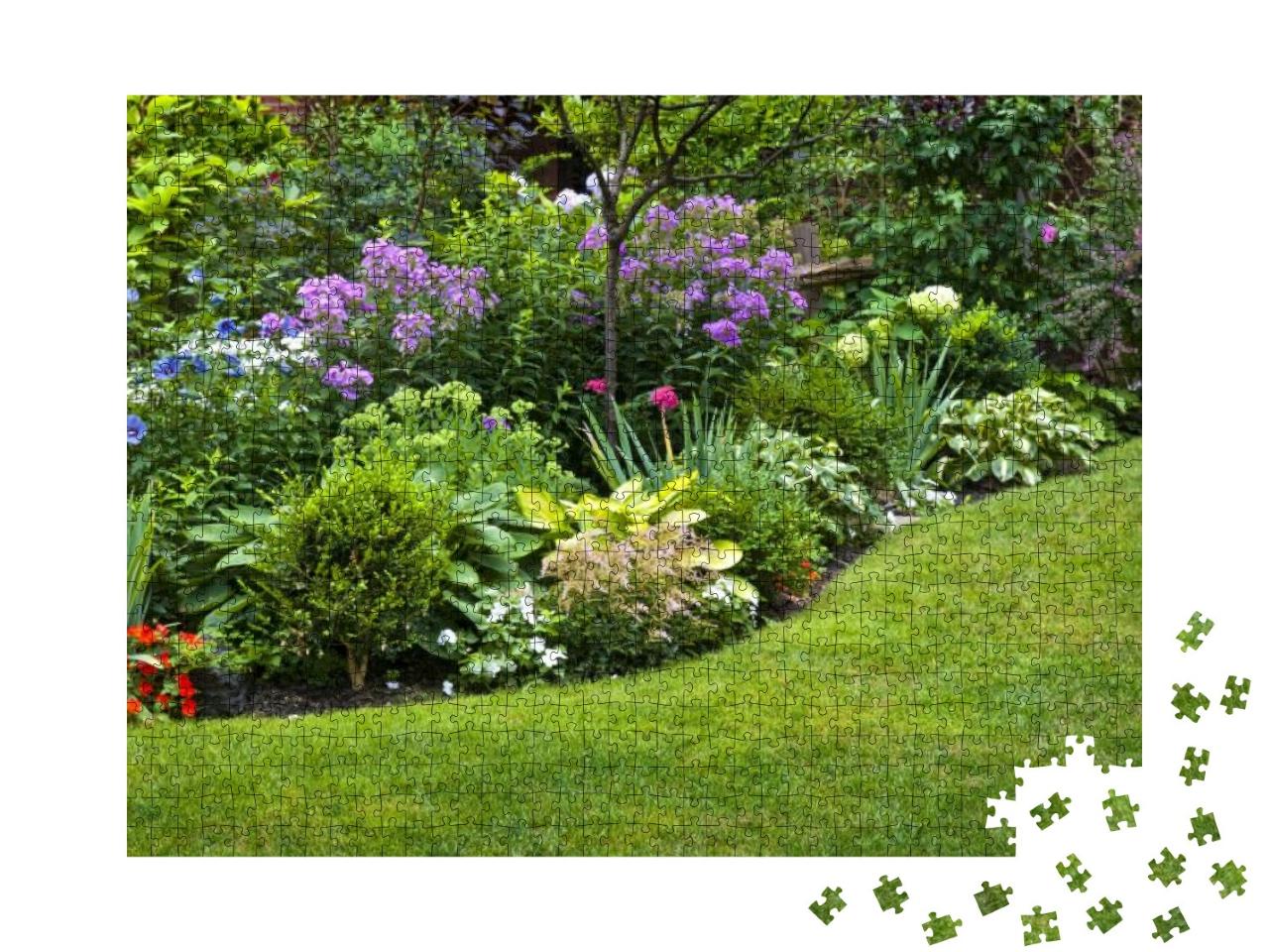 Lush Landscaped Garden with Flowerbed & Colorful Plants... Jigsaw Puzzle with 1000 pieces