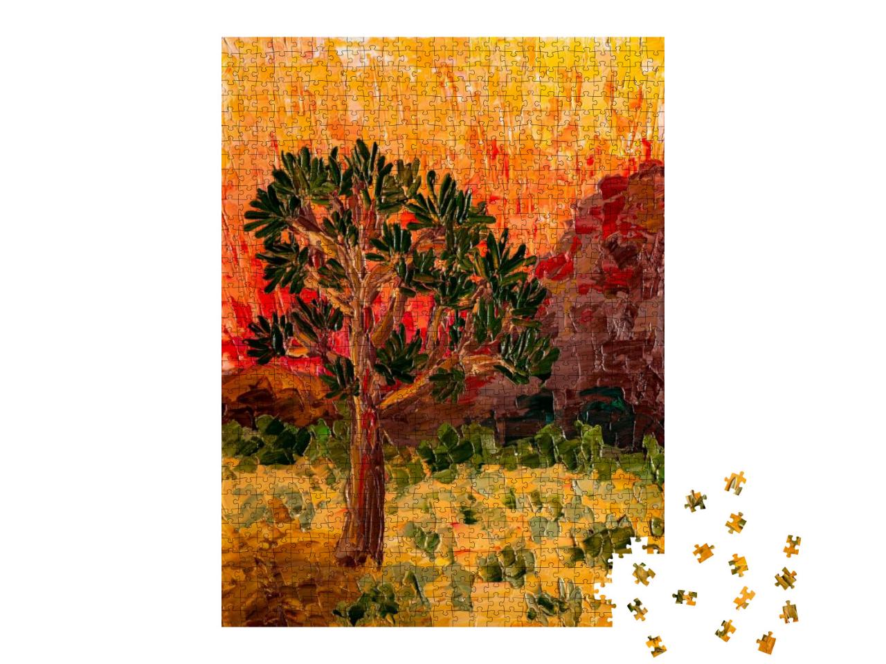 Joshua Tree National Park At Sunset, California. Oil Pain... Jigsaw Puzzle with 1000 pieces