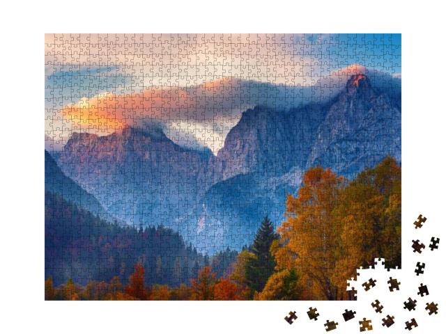 Triglav Mountain Peak At Sunrise with Beautiful Clouds in... Jigsaw Puzzle with 1000 pieces
