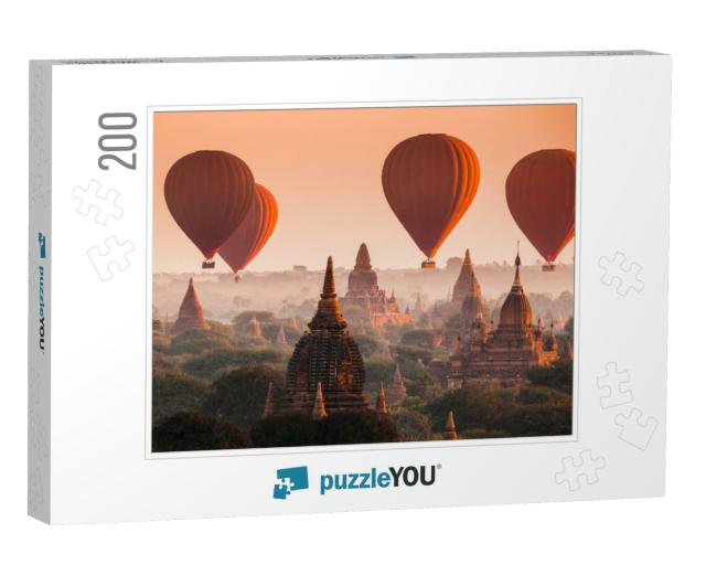 Hot Air Balloon Over Plain of Bagan in Misty Morning, Mya... Jigsaw Puzzle with 200 pieces