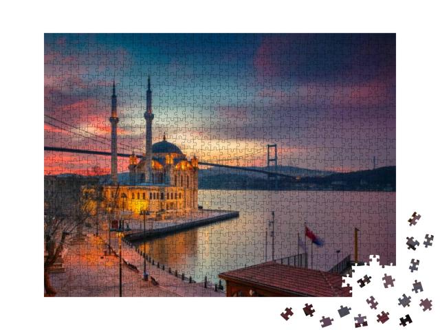 Istanbul. Image of Ortakoy Mosque with Bosphorus Bridge i... Jigsaw Puzzle with 1000 pieces
