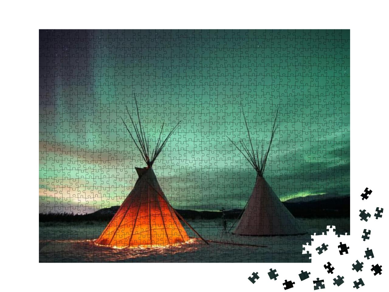 Indian Tipies Under the Northern Lights in Whitehorse, Yu... Jigsaw Puzzle with 1000 pieces