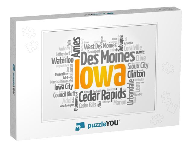 List of Cities in Iowa USA State, Word Cloud Concept Backg... Jigsaw Puzzle