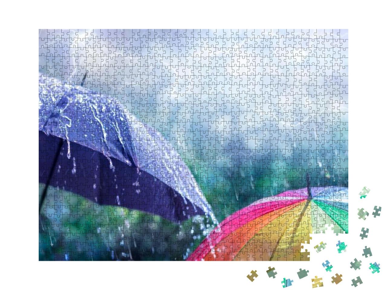 Abstract Weather Concept - Rain & Lightning on Black Umbr... Jigsaw Puzzle with 1000 pieces