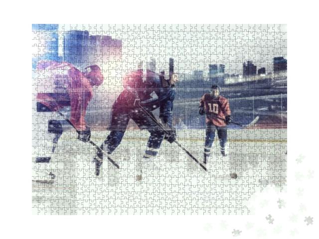 Hockey Players on Ice. Mixed Media... Jigsaw Puzzle with 1000 pieces