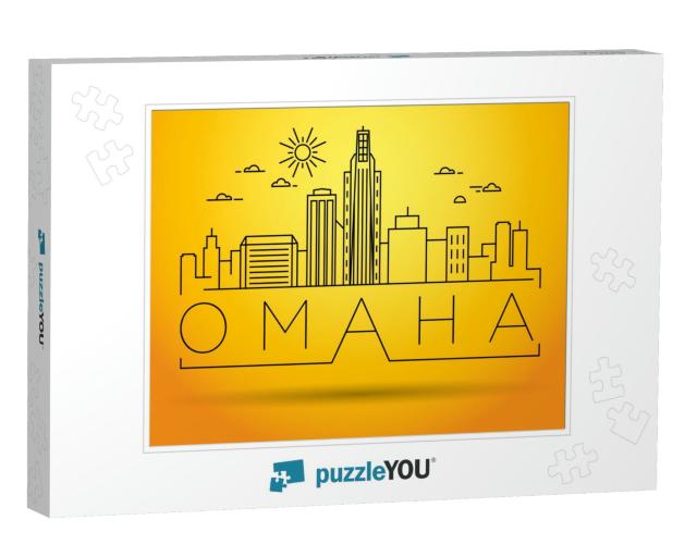 Minimal Omaha Linear City Skyline with Typographic Design... Jigsaw Puzzle