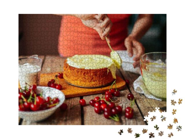 Ingredients for Baking Cake Stuffed with Fresh Cherry Pie... Jigsaw Puzzle with 1000 pieces