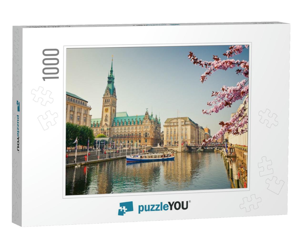 Hamburg Townhall & Alster River At Spring... Jigsaw Puzzle with 1000 pieces