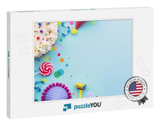 Colorful Birthday Party Background with Birthday Cake & P... Jigsaw Puzzle