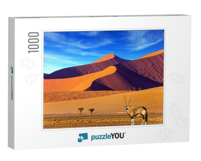 Sunset in Most Ancient in the World Namib Desert. Oryx St... Jigsaw Puzzle with 1000 pieces