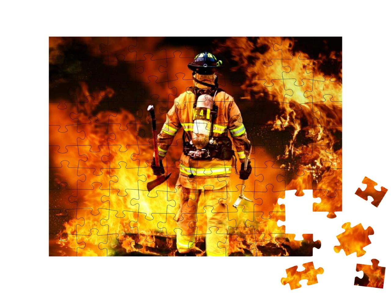 In to the Fire, a Firefighter Searches for Possible Survi... Jigsaw Puzzle with 100 pieces