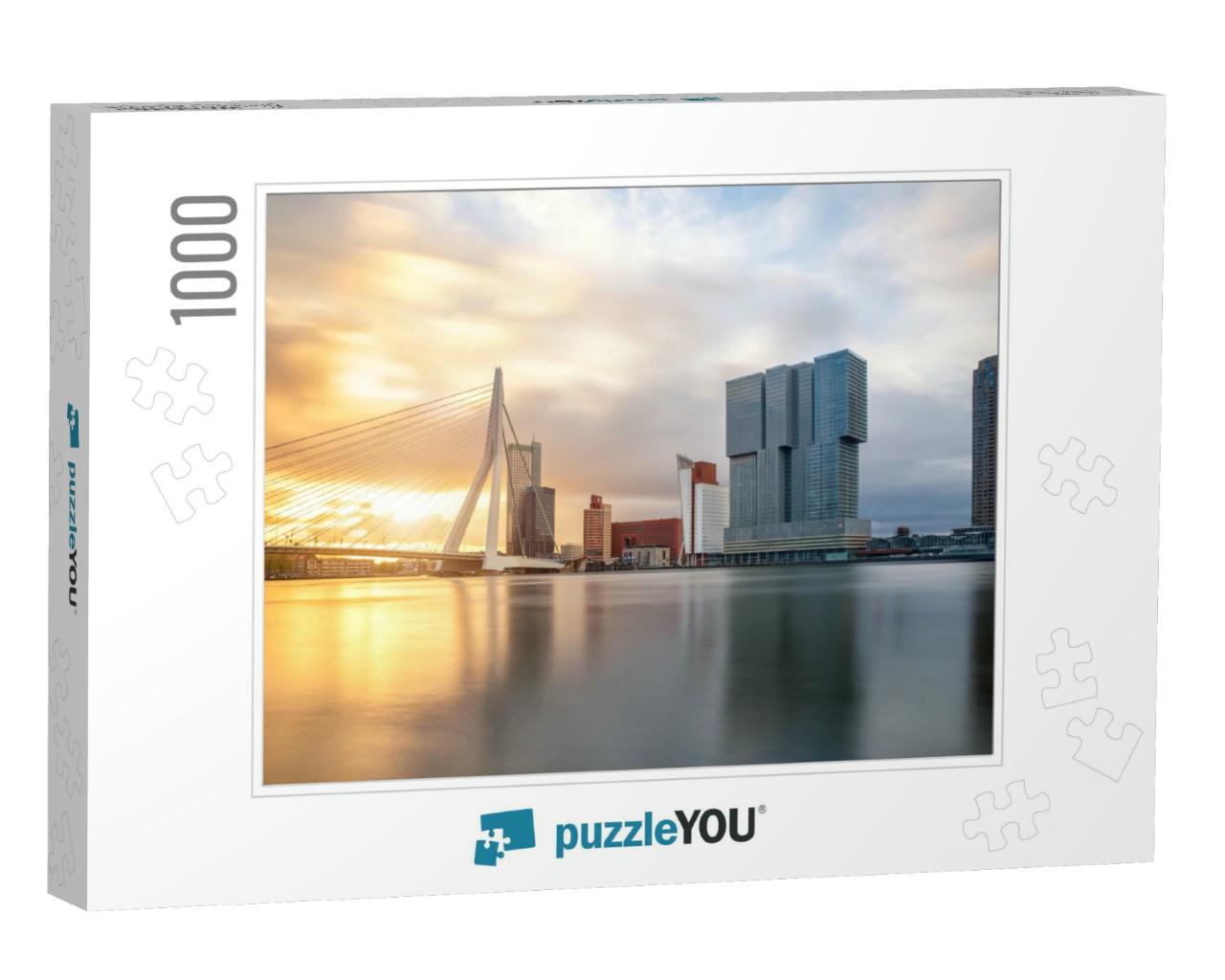 Rotterdam Skyline with Erasmusbrug Bridge in Morning in R... Jigsaw Puzzle with 1000 pieces