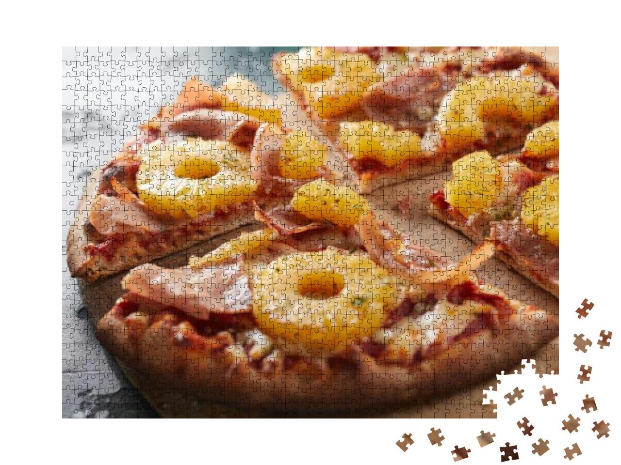 Tasty Hawaiian Pizza with Pineapple Rings & Prosciutto Ha... Jigsaw Puzzle with 1000 pieces