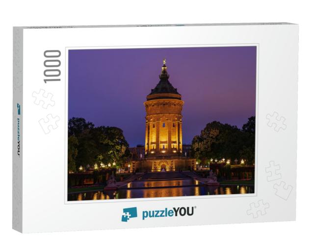 Wasserturm in the Early Blue Hour in Mannheim... Jigsaw Puzzle with 1000 pieces