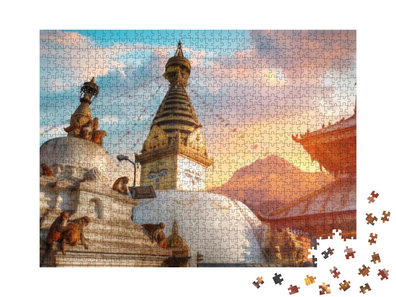 Swayambhunath - the Buddhist Temple & the Village Center... Jigsaw Puzzle with 1000 pieces