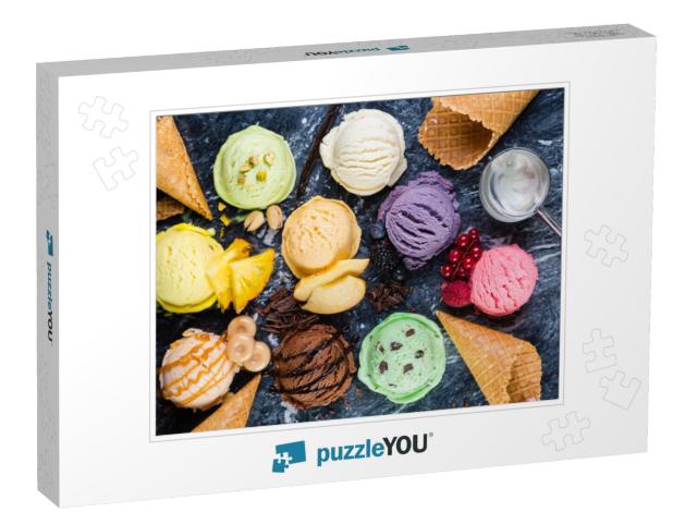 Selection of Colorful Ice Cream Scoops on Marble Backgrou... Jigsaw Puzzle