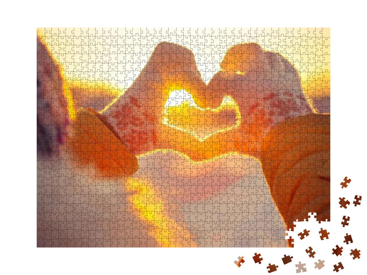 Woman Hands in Winter Gloves Heart Symbol Shaped Lifestyl... Jigsaw Puzzle with 1000 pieces