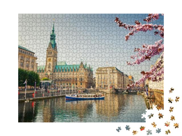 Hamburg Townhall & Alster River At Spring... Jigsaw Puzzle with 1000 pieces