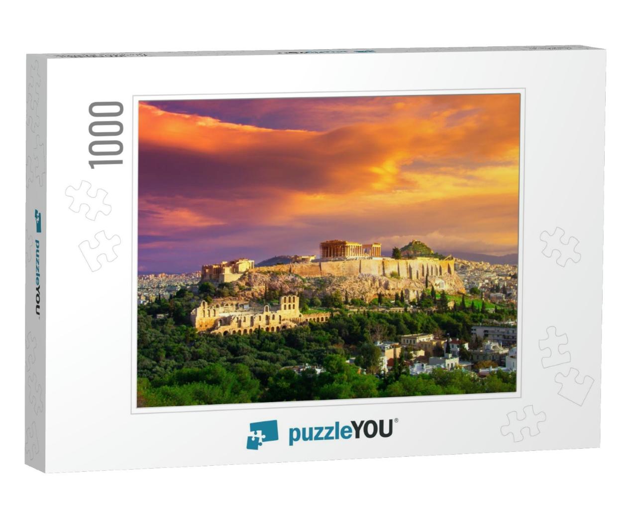 Acropolis with Parthenon. View Through a Frame with Green... Jigsaw Puzzle with 1000 pieces